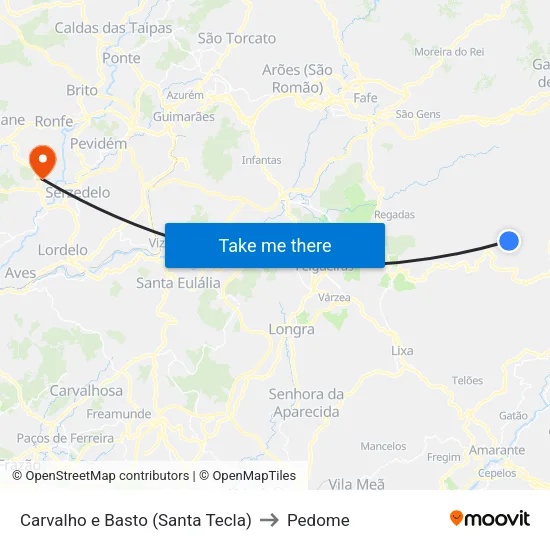Carvalho e Basto (Santa Tecla) to Pedome map