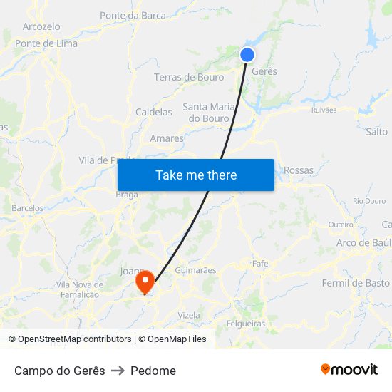 Campo do Gerês to Pedome map