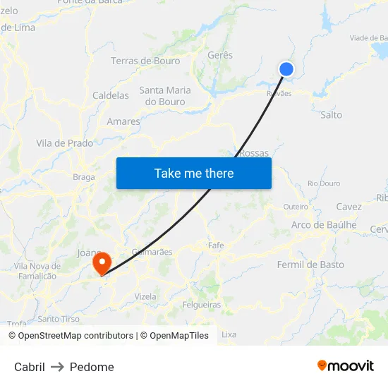 Cabril to Pedome map