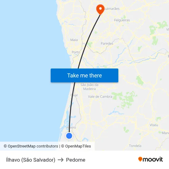Ílhavo (São Salvador) to Pedome map