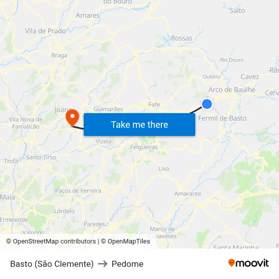Basto (São Clemente) to Pedome map