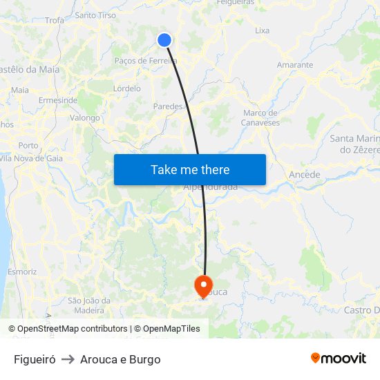 Figueiró to Arouca e Burgo map