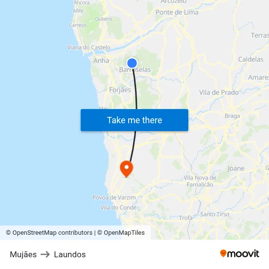 Mujães to Laundos map