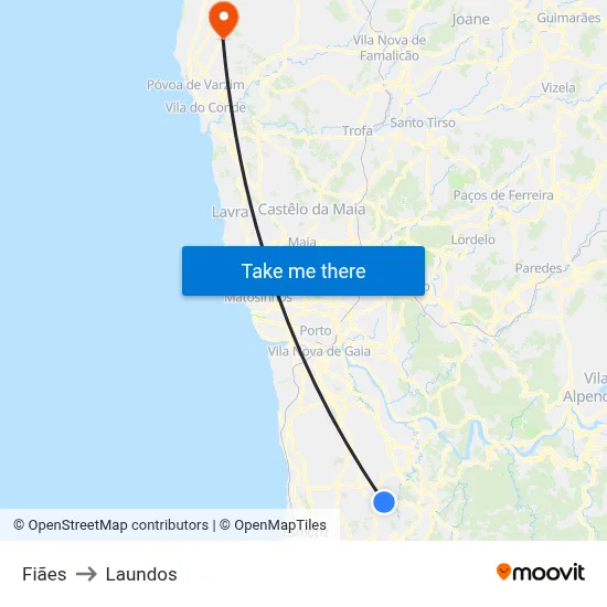 Fiães to Laundos map