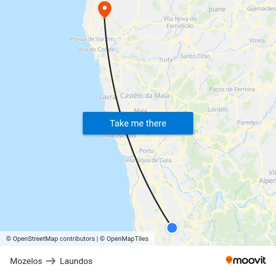 Mozelos to Laundos map