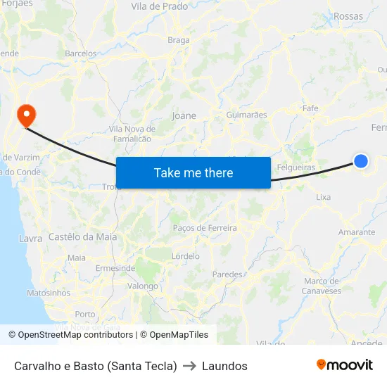 Carvalho e Basto (Santa Tecla) to Laundos map