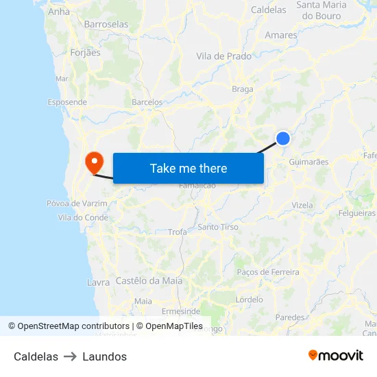 Caldelas to Laundos map