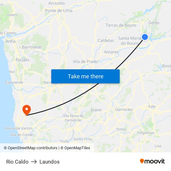 Rio Caldo to Laundos map