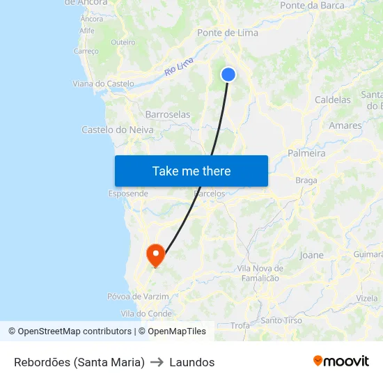 Rebordões (Santa Maria) to Laundos map