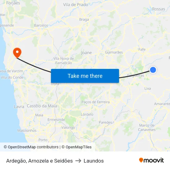 Ardegão, Arnozela e Seidões to Laundos map