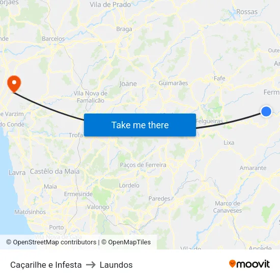 Caçarilhe e Infesta to Laundos map