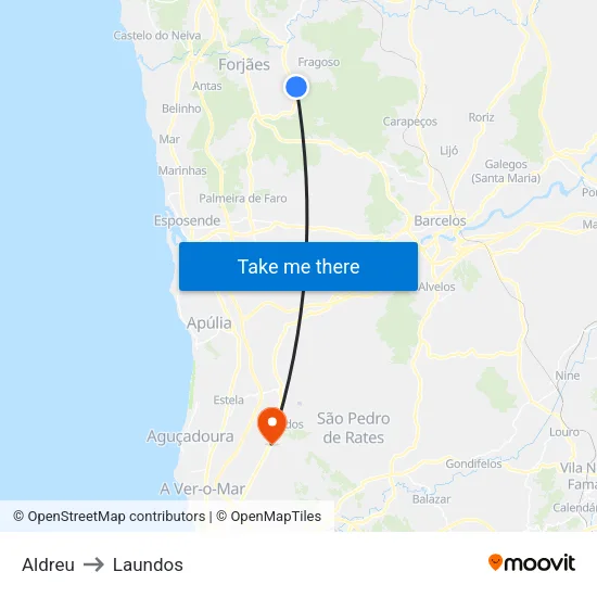 Aldreu to Laundos map