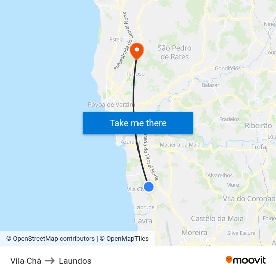 Vila Chã to Laundos map