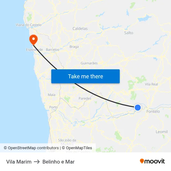 Vila Marim to Belinho e Mar map