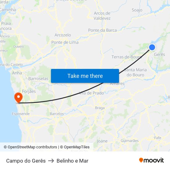 Campo do Gerês to Belinho e Mar map