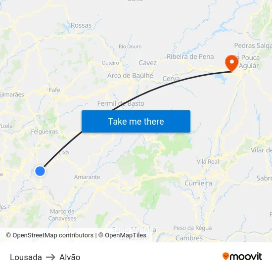 Lousada to Alvão map