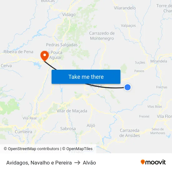 Avidagos, Navalho e Pereira to Alvão map