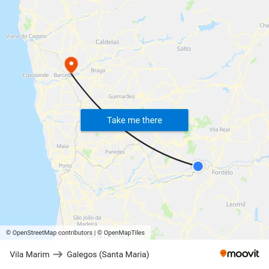 Vila Marim to Galegos (Santa Maria) map