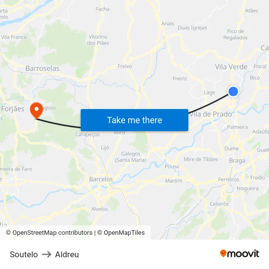 Soutelo to Aldreu map