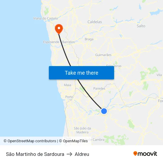 São Martinho de Sardoura to Aldreu map