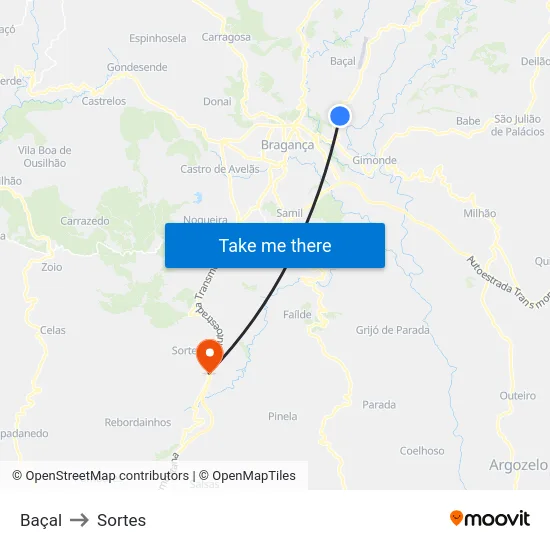Baçal to Sortes map