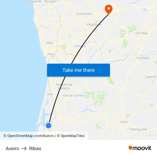 Aveiro to Ribas map