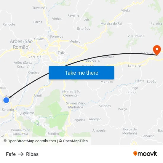 Fafe to Ribas map
