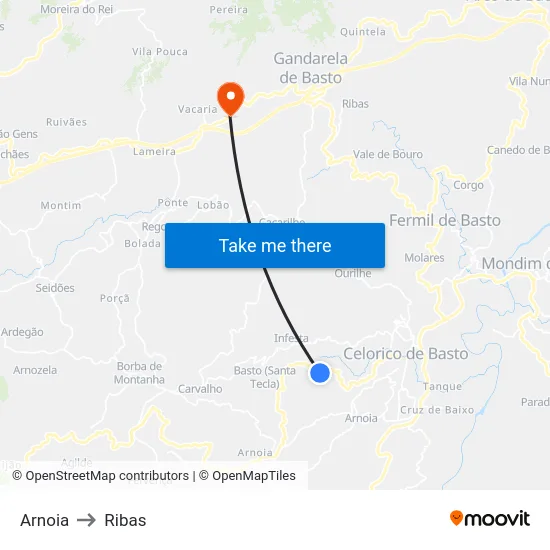 Arnoia to Ribas map