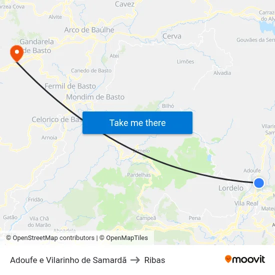 Adoufe e Vilarinho de Samardã to Ribas map