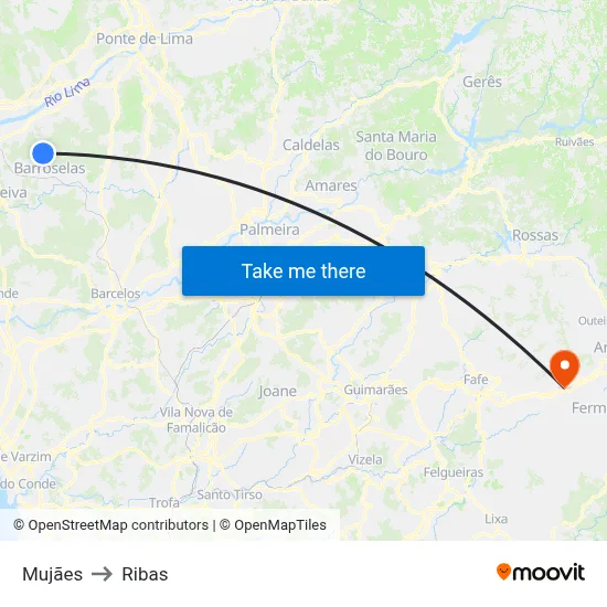 Mujães to Ribas map