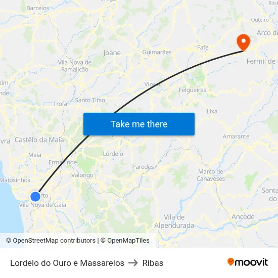 Lordelo do Ouro e Massarelos to Ribas map