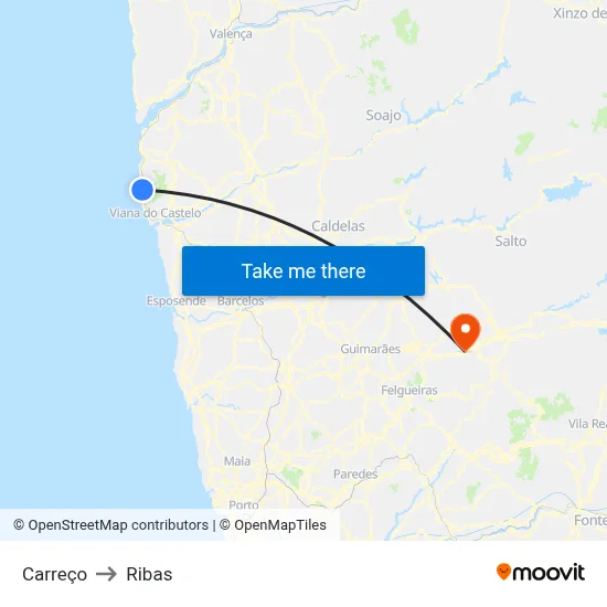 Carreço to Ribas map