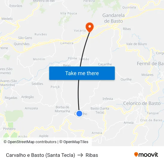 Carvalho e Basto (Santa Tecla) to Ribas map