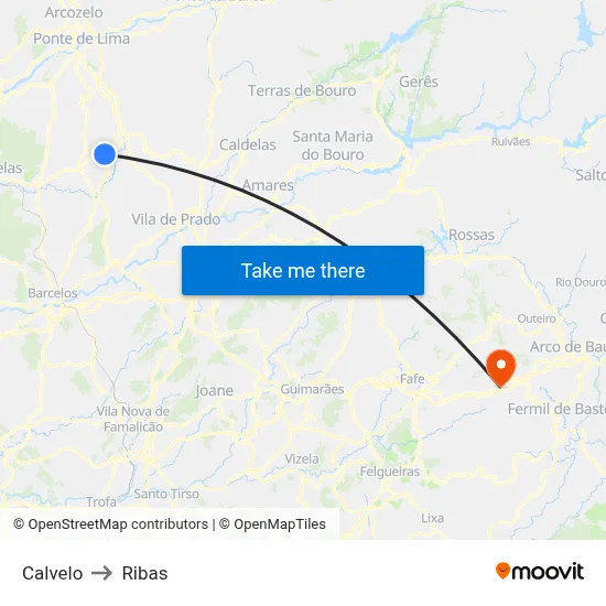 Calvelo to Ribas map