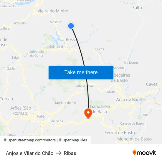 Anjos e Vilar do Chão to Ribas map