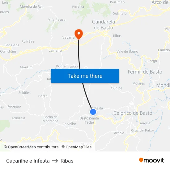 Caçarilhe e Infesta to Ribas map