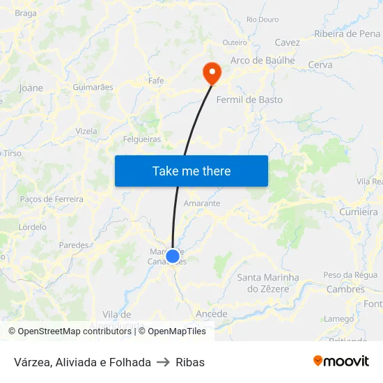 Várzea, Aliviada e Folhada to Ribas map