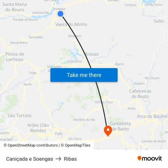 Caniçada e Soengas to Ribas map