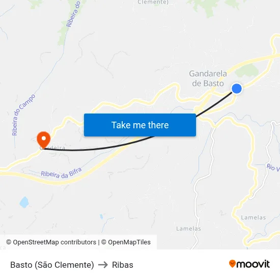 Basto (São Clemente) to Ribas map