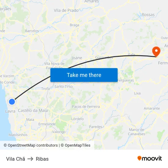 Vila Chã to Ribas map