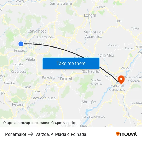 Penamaior to Várzea, Aliviada e Folhada map