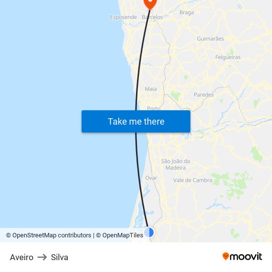 Aveiro to Silva map