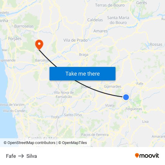 Fafe to Silva map