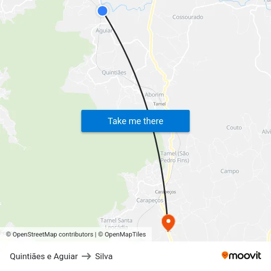 Quintiães e Aguiar to Silva map