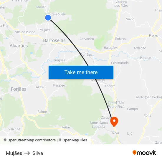 Mujães to Silva map
