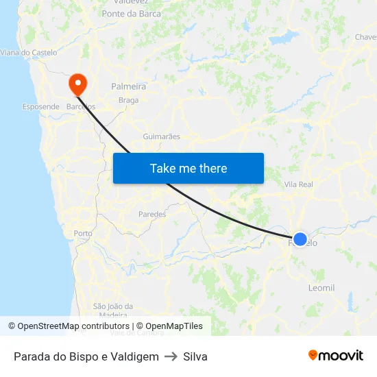 Parada do Bispo e Valdigem to Silva map