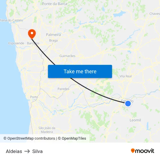 Aldeias to Silva map