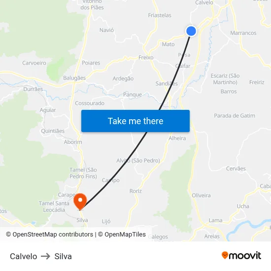 Calvelo to Silva map