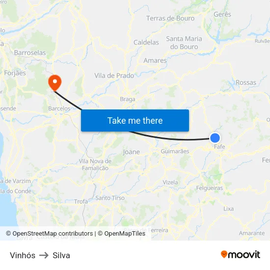 Vinhós to Silva map