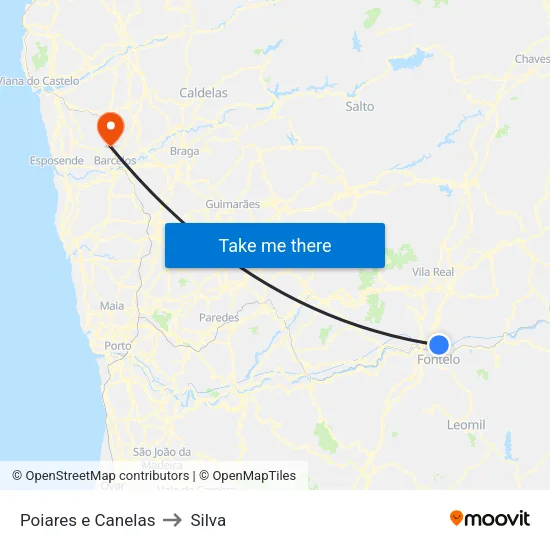 Poiares e Canelas to Silva map